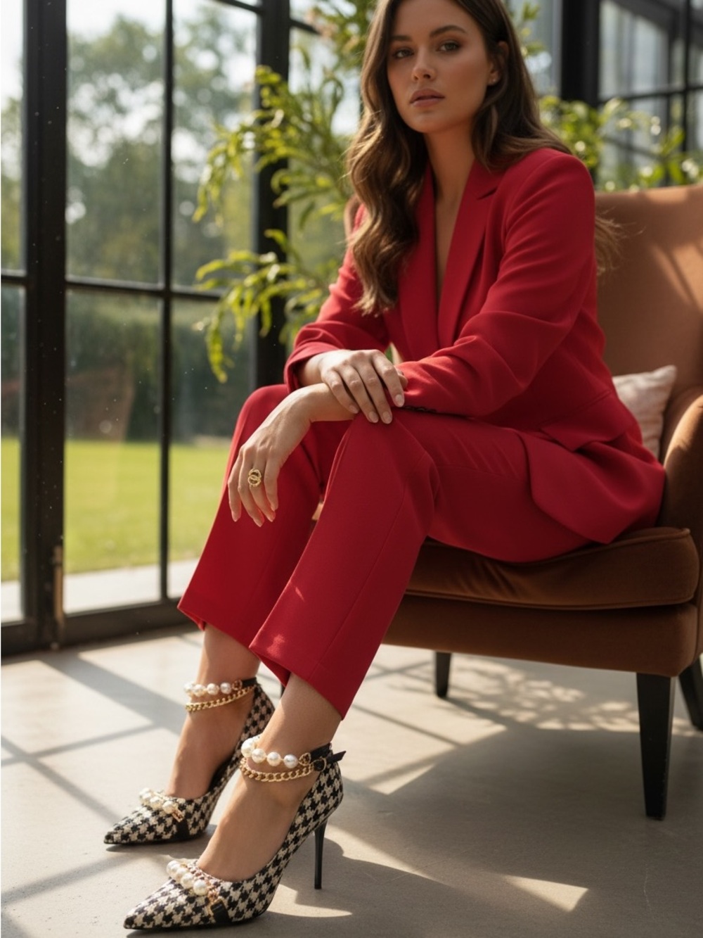 Yuzefi Houndstooth Heels with Pearl Detail - Picture 13 of 13